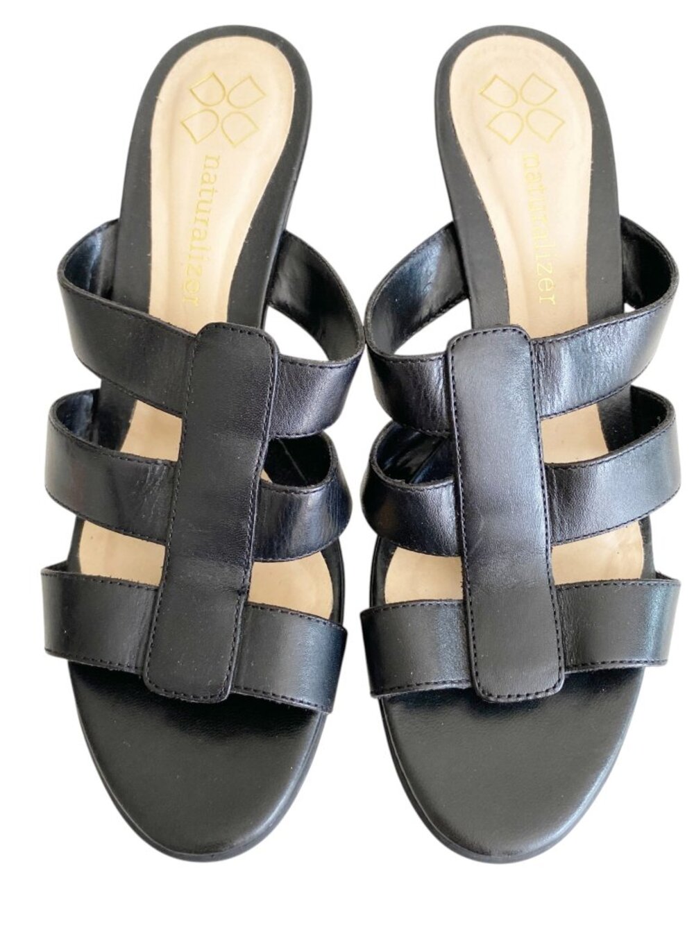 Naturalizer Black Leather Sandals Size 6.5M Slide On